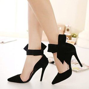 Black Velvet Bowknot Pumps D'Orsay Pointy Toe Stiletto High Heel Dress Shoes New